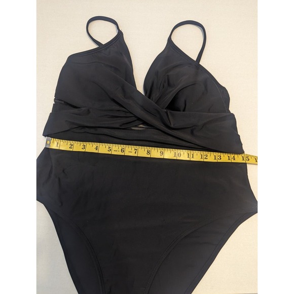 Black Mesh Wrap Front Cutout One Piece Swimsuit size Large - Picture 9 of 15